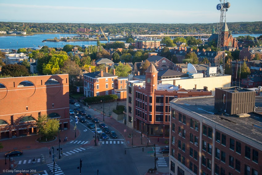 Portland, Maine USA October 2016 photo by Corey Templeton of the high above Congress Square, from the "Top of the East" at the The Westin Portland Harborview Hotel. 
