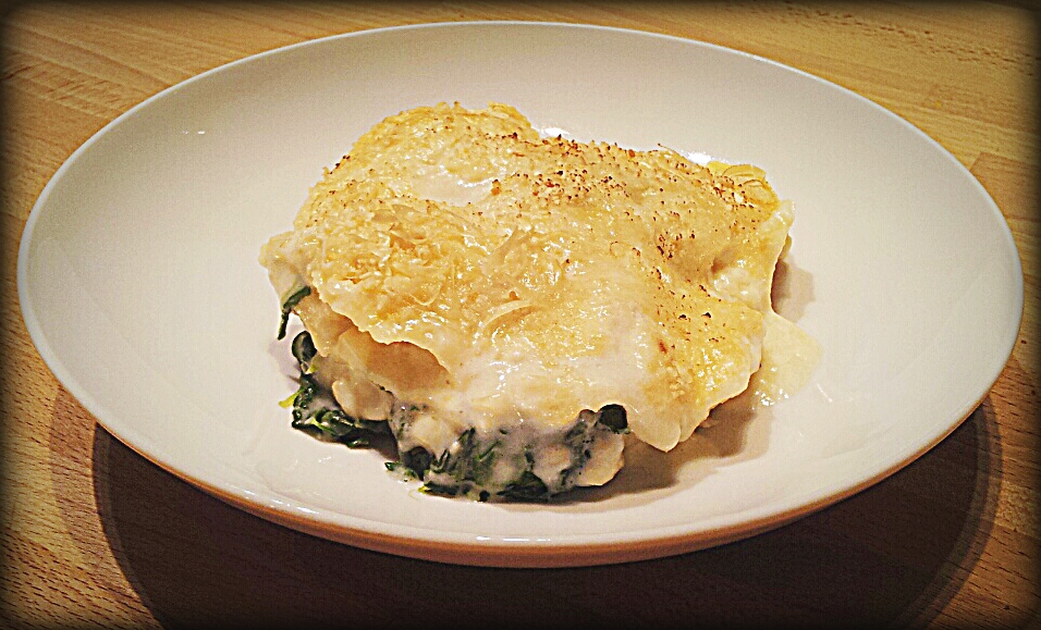 A Normandy Kitchen Smoked haddock and spinach lasagna.