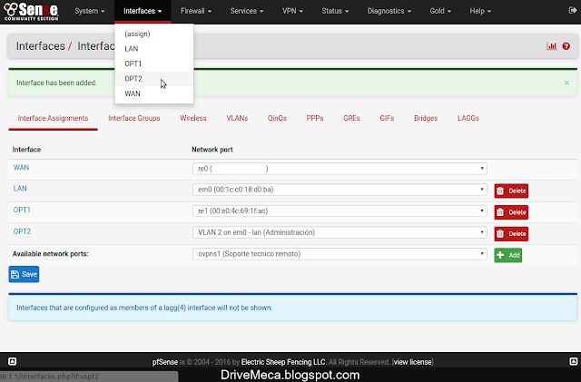 DriveMeca creando y configurando vlan en pfSense paso a paso