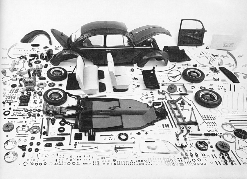 Exploded view VW Volkswagen Beetle 1960s Photographer unknown