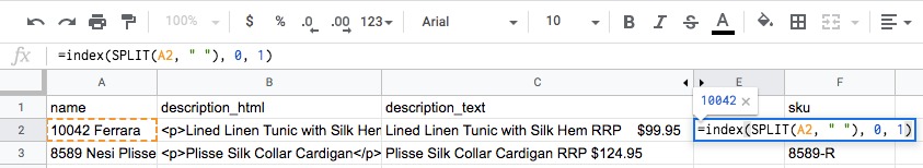 google sheet split function