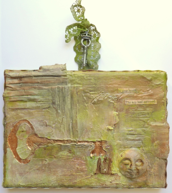 Whoopidooings: Carmen Wing - Grungy Mixed Media canvas - In Your Heart The Key Had Survived