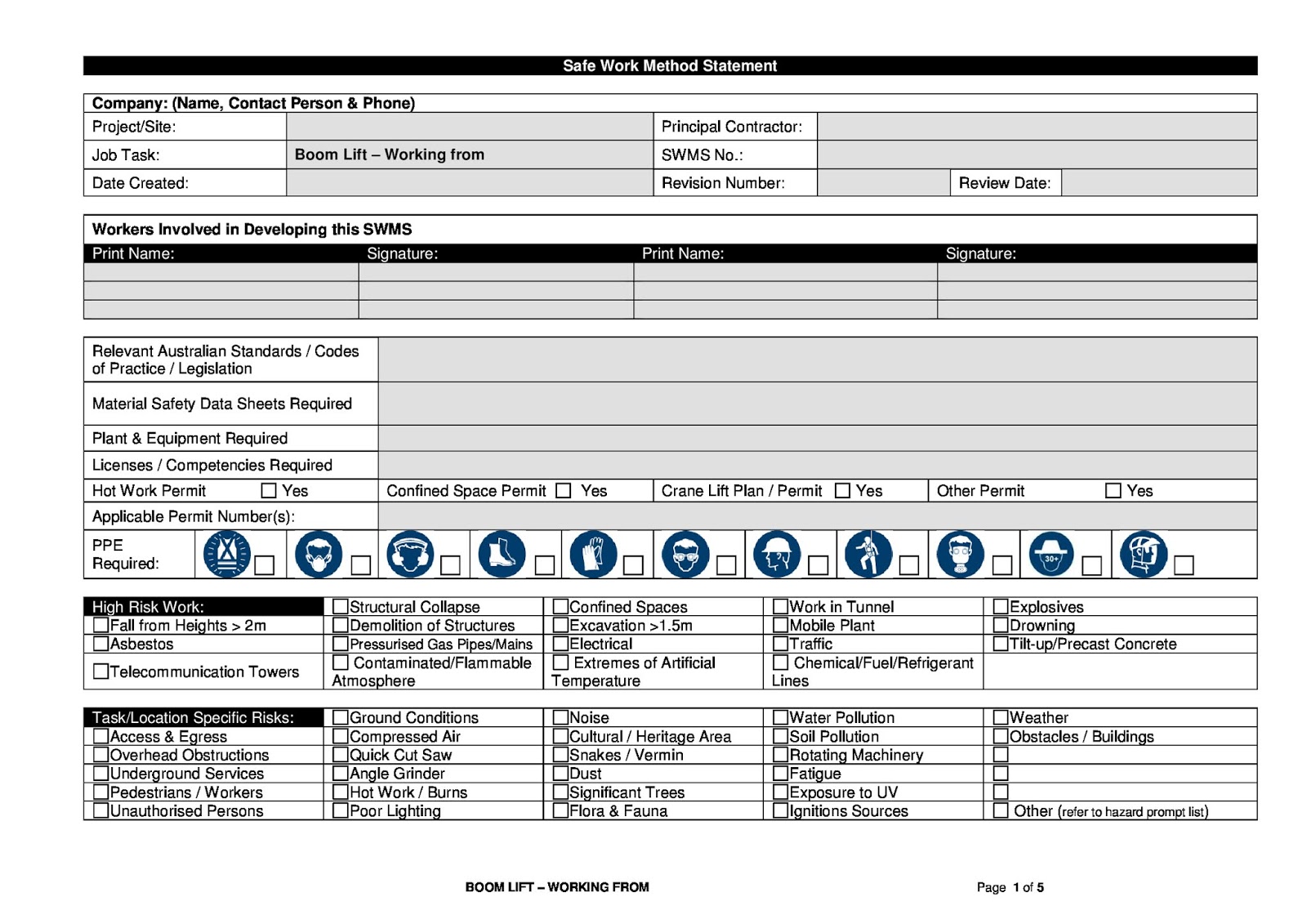 Safe Work Method Statement For Boom Lift Sample Copy