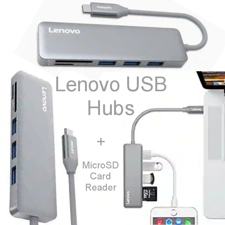 Lenovo Three-Port USB 3.0 Hub Type-C Adapter with MicroSD Card Reader
