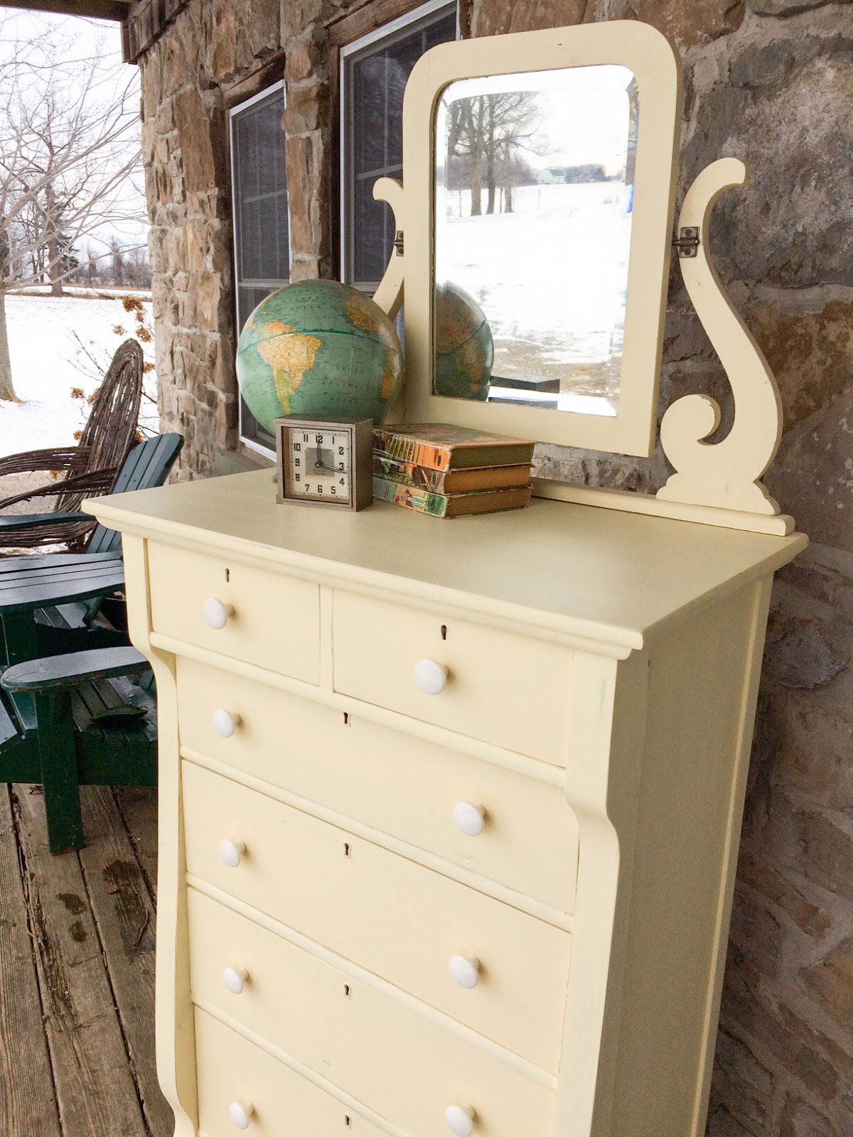 Laurel's Attic Refinished Yellow Empire Tallboy Dresser SOLD