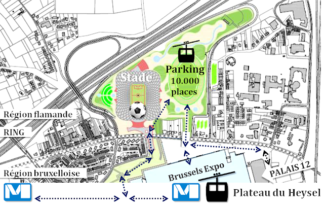 Plateau du Heysel - Bruxelles - Jonction entre le futur parking souterrain, le stade de football, les stations de métro existantes et les multiples activités déployées sur le plateau du Heysel - Bruxelles-Bruxellons