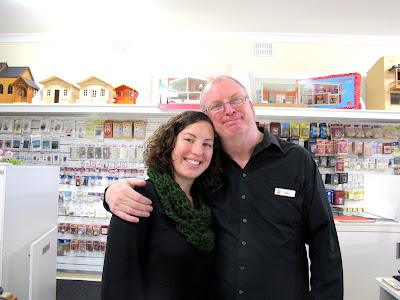 Fairy Meadow Miniatures' owner and daughter behind the counter at the new shop.