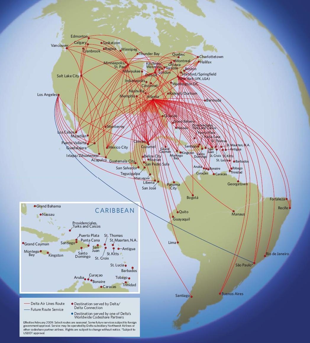 Delta Route Map Caribbean Airline Timetables: Delta Air Lines - 2009