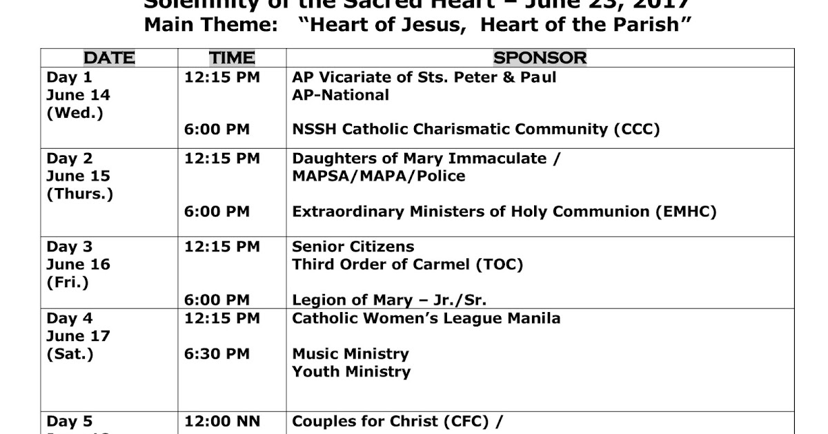 NATIONAL SHRINE OF THE SACRED HEART SACRED HEART NOVENA MASSES 2017