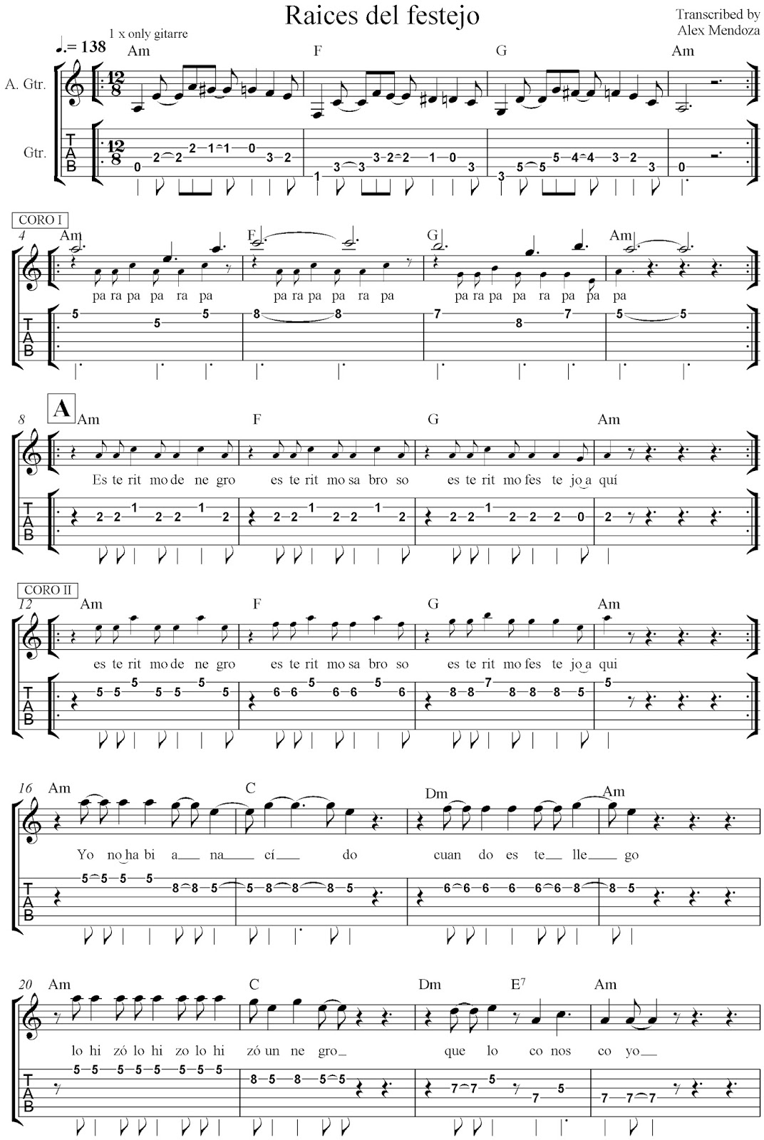 Alex Mendoza Amen Partituras Letras Tab Acordes Para Guitarra Raices Del Festejo Pepe Vasquez Transcripcion Alex Mendoza