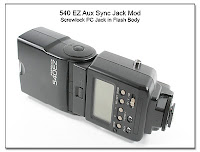 Canon 540EZ Aux Sync Jack Mod - Screwlock PC Jack Added to Flash Body