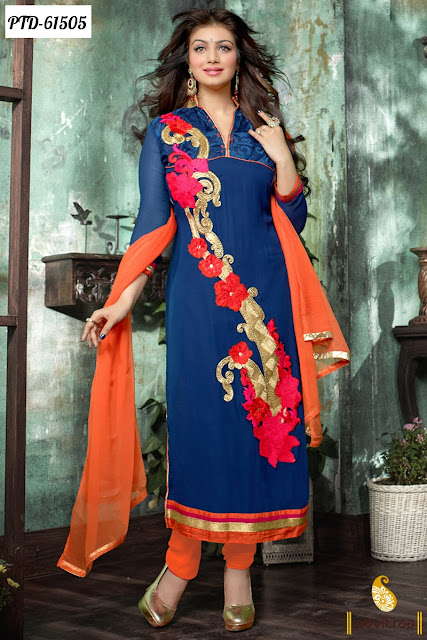 Buy Blue Color Santoon Bollywood Actress Celebrity Ayesha Takia Party Wear Dresses Salwar Suits Online with Discount Offer Price