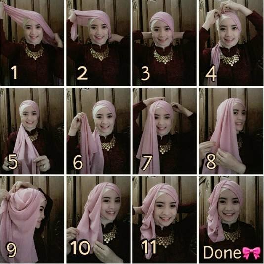 Cara memakai jilbab pashmina pesta