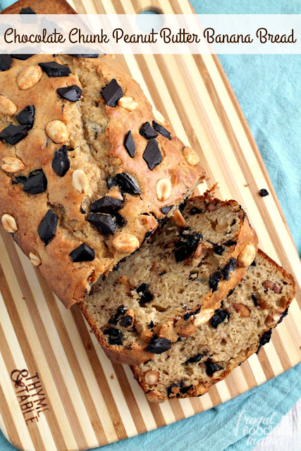 Packed full of chunks of chocolate & crunchy peanuts, this Chocolate Chunk Peanut Butter Banana Bread is a chocolate & peanut butter lover's dream come true.
