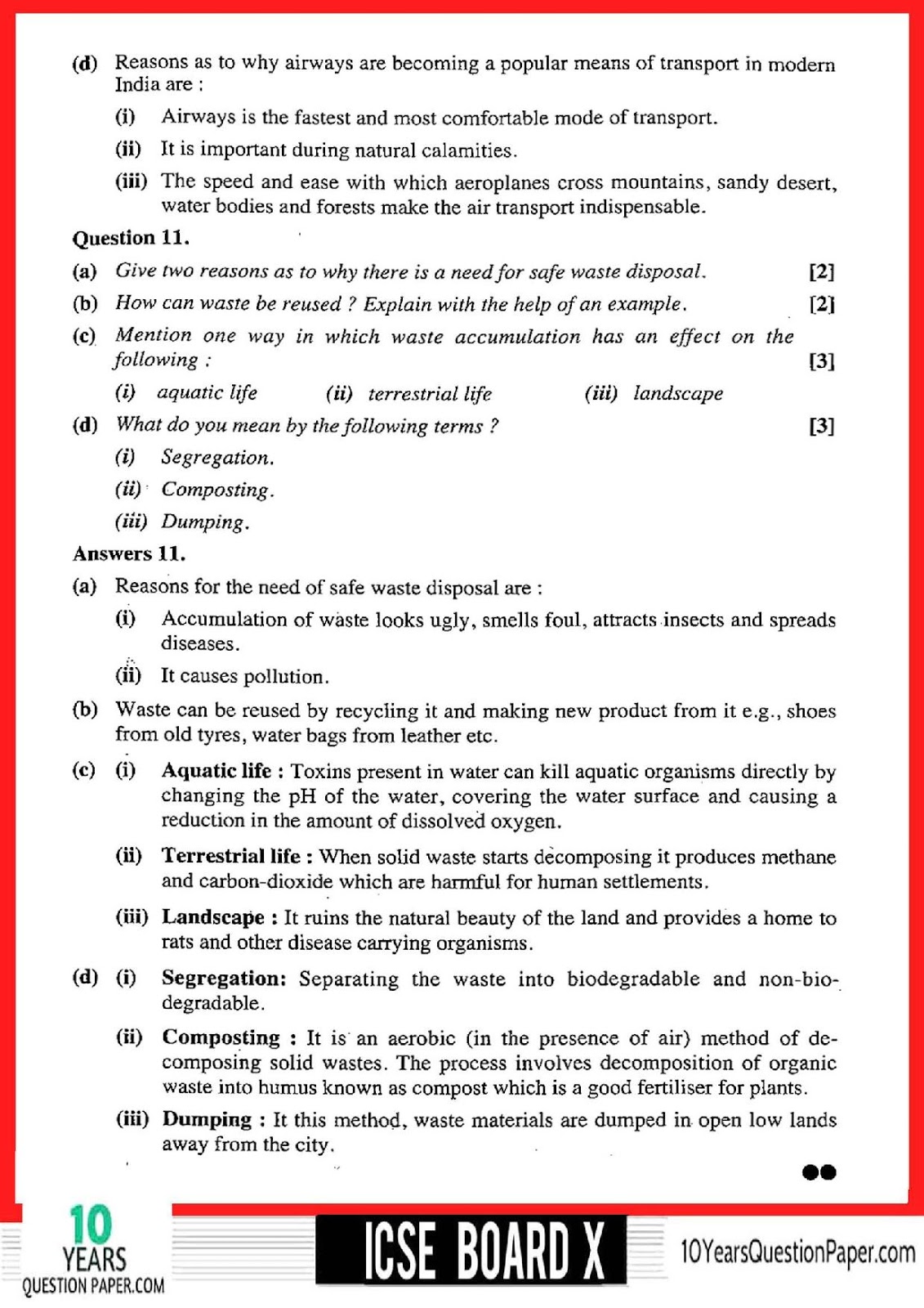 2018 Geography Class 10 ICSE Question Paper Answer ICSE Geography Solved Question Paper 2018