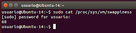 sudo cat /proc/sys/vm/swappiness