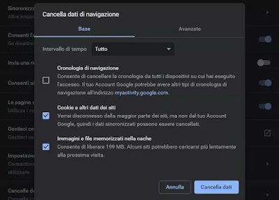 cache chrome Svuotare cache browser