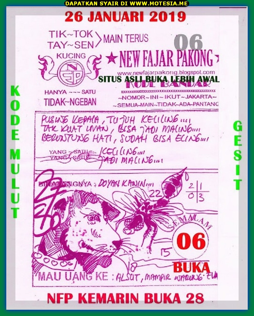 Syair HK Sabtu 26 Januari 2019 GOsyair SEDIA KODE SYAIR