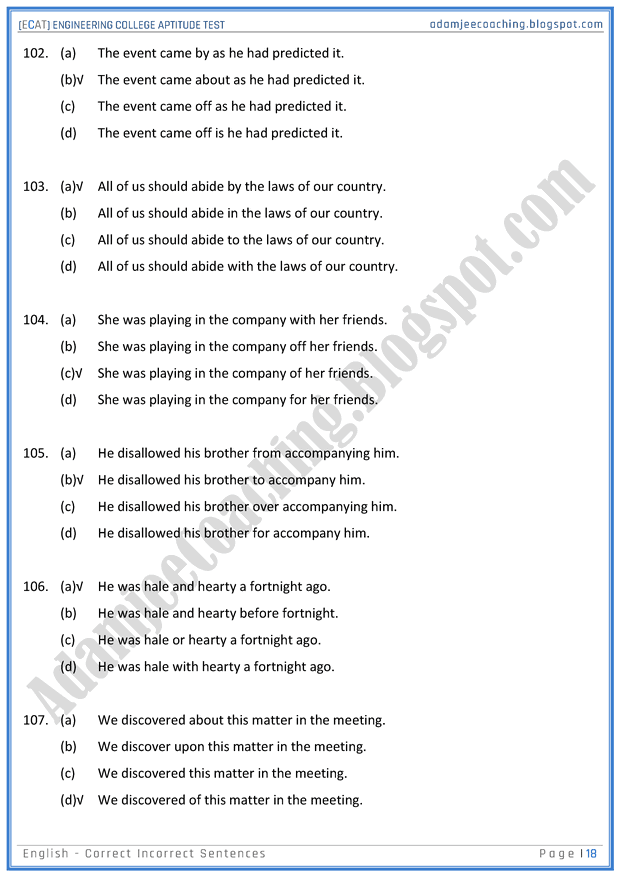 ecat-english-correct-incorrect-sentences-mcqs-for-engineering-college-entry-test