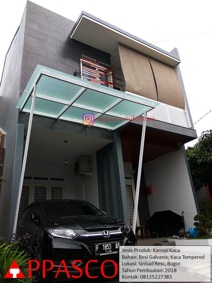 Kanopi Kaca Tempered Glass Besi Galvanis di Sinbad Residence Bogor