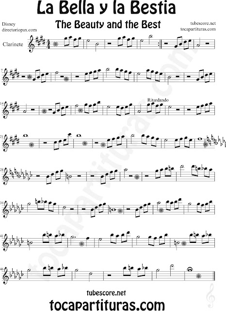 Partitura de La Bella y la Bestia para Clarinete by Disney The Beauty and the Beast Sheet Music for Clarinet Music Scores