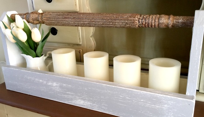 wooden tote with candles