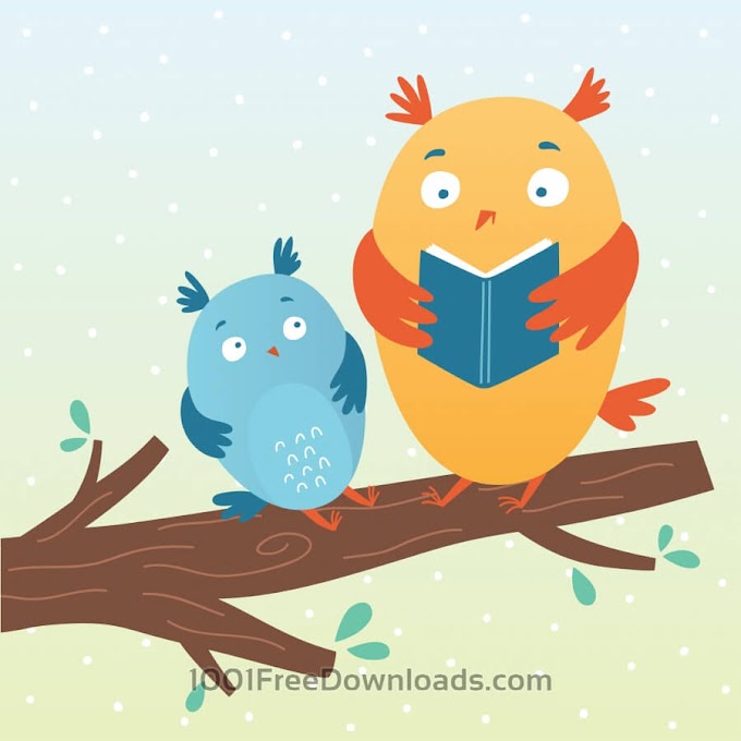 Illustration of cute owls reading a book free Vector