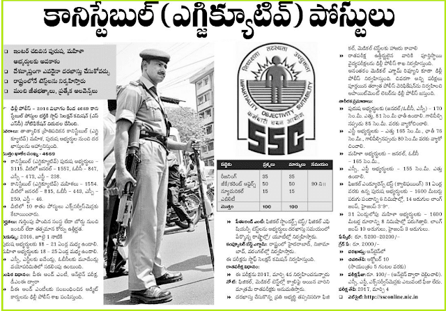 SSC Constables(Executive) Recruitment 2016 notification SSC, Constables(Executive),Recruitment notification