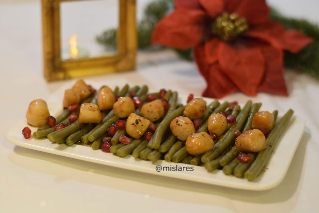 Receta de ensalada templada de judias y vieras con vinagreta de alcaparras