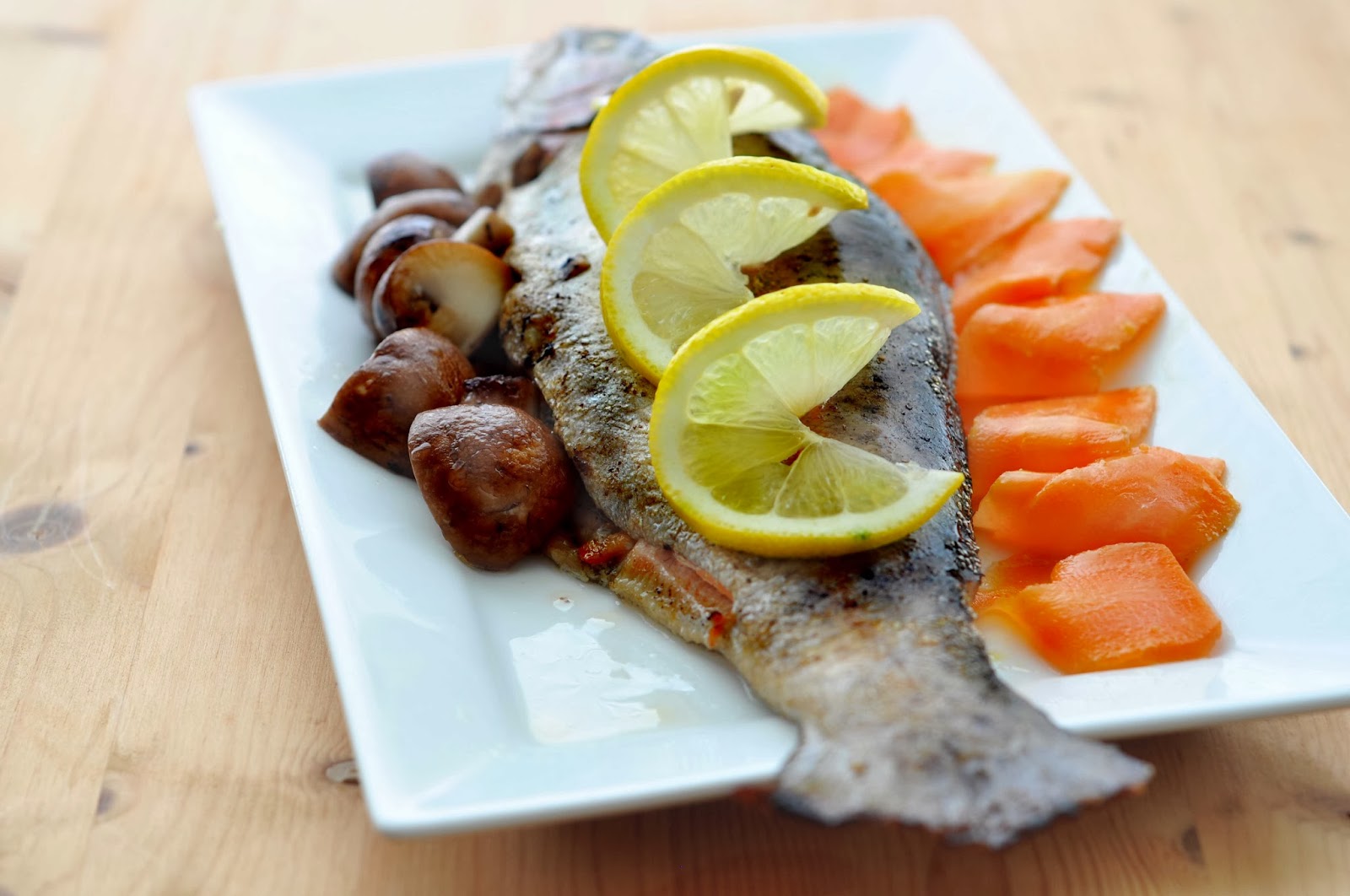 Simple Food Stuffed Rainbow Trout with Glazed Carrot Shreds and