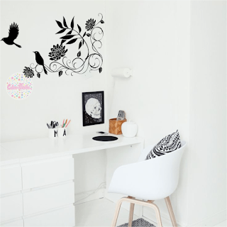 vinilo decorativo pared floral palomas