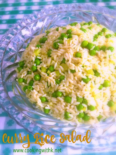 Curry Rice Salad, fluffy white rice, yellow curry powder, and bright English peas are the perfect dish to use up leftover rice.
