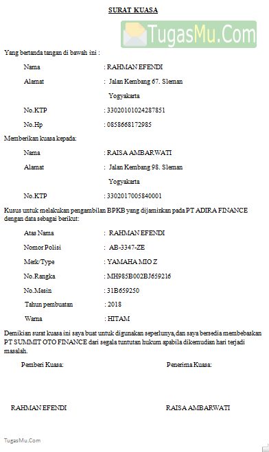 Contoh Surat Kuasa Pengambilan BPKB dan STNK Mobil Motor Di Leasing Contoh Surat Kuasa Pengambilan BPKB dan STNK Mobil Motor Di Leasing