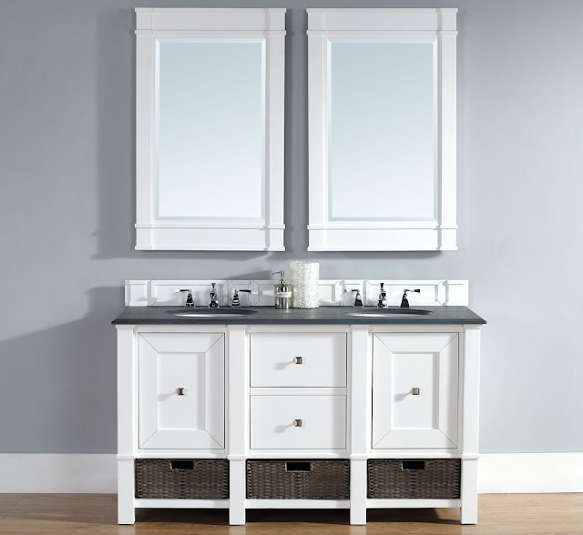 60 inch Cottage White Double Bathroom Vanity Optional Top