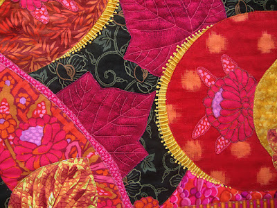 Robin Atkins, "Eclipse", scrappy improv quilt, embroidery embellishment Robin Atkins, "Eclipse", scrappy improv quilt, embroidery embellishment