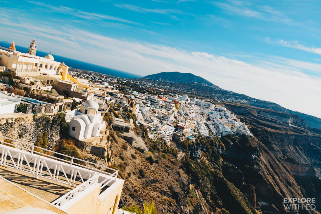 Overlooking the town of Fira on the island of Santorini
