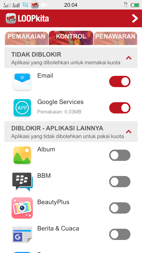 Hanya aplikasi yg diizinkan boleh mengakses Internet ...