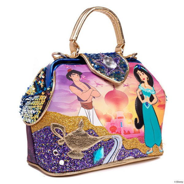 Irregular Choice Disney Princess Jasmine Handbag purple twilight scene bag with Jasmine and Aladdin character applique