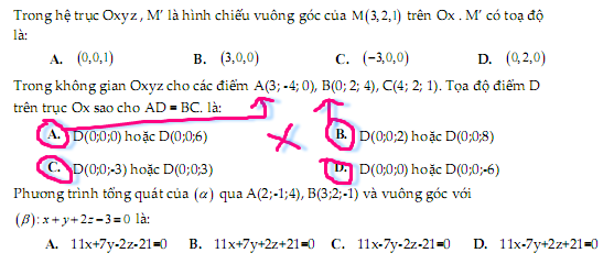 câu trắc nghiệm phương pháp tọa độ trong không gian Oxyz của Nhóm Toán