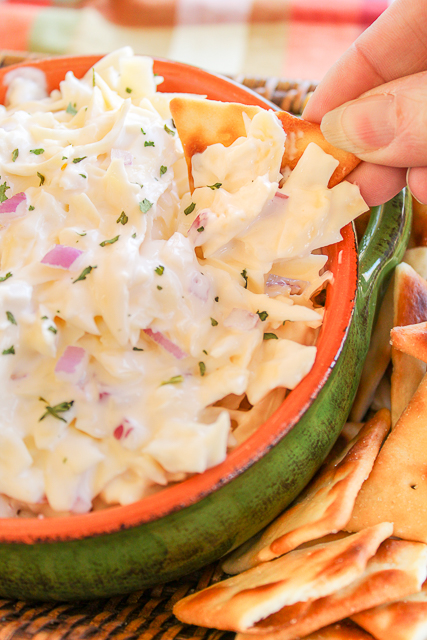Jarlsberg Dip is a classic dip that is great for holiday get-togethers as well as game day parties! The Jarlsberg cheese has so much delicious flavor - that the rest of the ingredients just make it creamy and a perfect compliment to pita crackers. Jarlsberg Dip is a classic dip that is great for holiday get-togethers as well as game day parties! The Jarlsberg cheese has so much delicious flavor - that the rest of the ingredients just make it creamy and a perfect compliment to pita crackers.