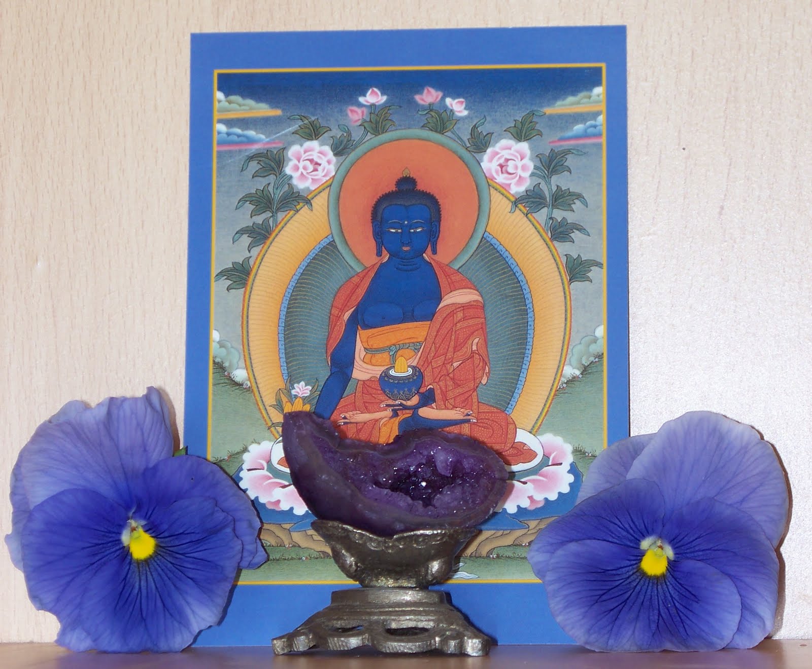 Transcultural Buddhism Offering Crystals on Buddhist Shrines