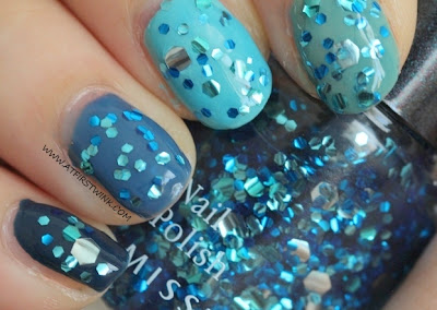 Etude House green-blue ombre nails with the Missha The Style nail polish Gem Stone - Aquamarine on top.