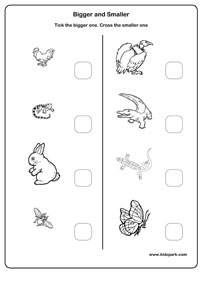 Kids Worksheets: Find bigger or Smaller - Worksheet for kids
