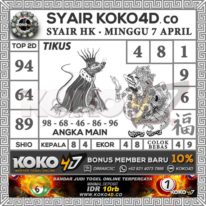 Prediksi Syair Hongkong Hari Minggu Tanggal 7 April 2019 Situs Cara Pasang Taruhan Dan Bermain Judi Online