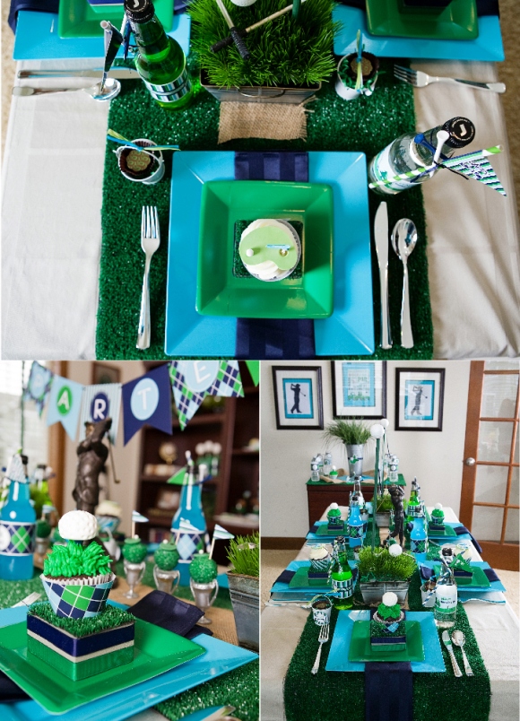 Golf Party Ideas and Table Setting Tablescape  - via BirdsParty.com