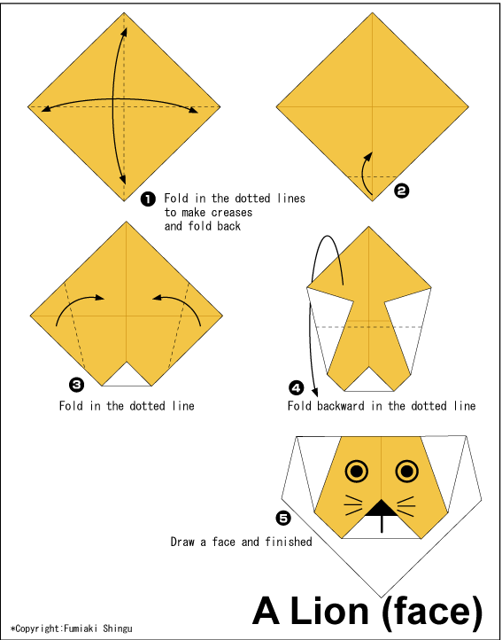 Lion(face) Easy Origami instructions For Kids