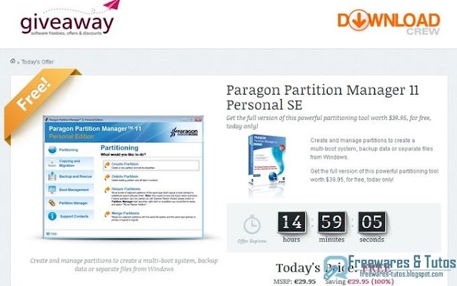 Offre promotionnelle : Paragon Partition Manager 11 Personal SE gratuit ! (2ème édition)
