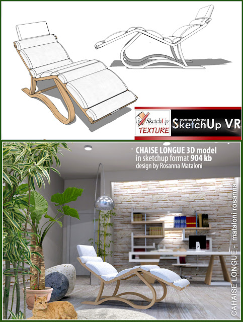  cushions alongside removable covers upholstered inwards canvass CHESE LONGUE SKETCHUP 3D MODEL 