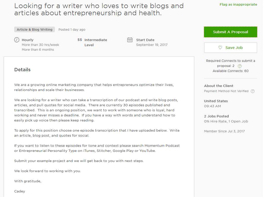 what does cover letter mean in upwork