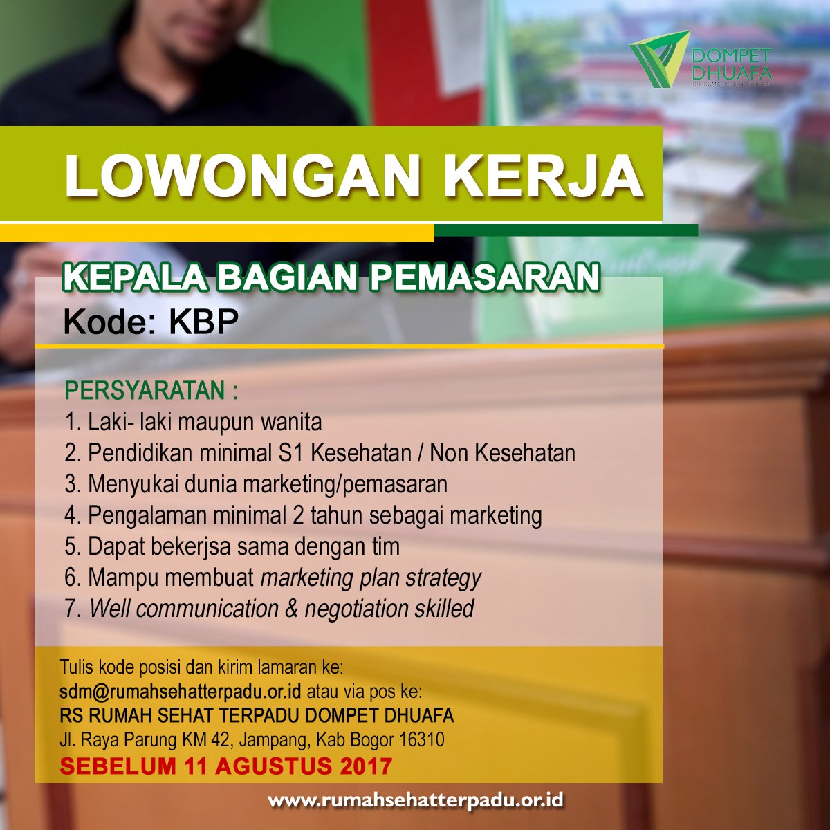 Lowongan Kerja Rumah Sehat Terpadu DD 2017 - Campusnesia.co.id